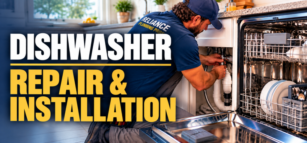 Dishwasher installation and repair plumber connecting drain pipes in a Florida kitchen.